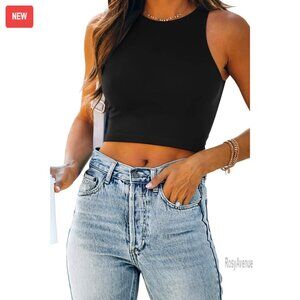 Sleeveless Double Lined Crop Top Racerback Tank Slim Fit Workout